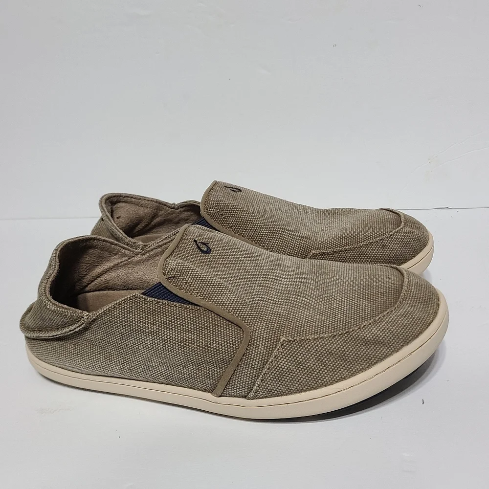 B54 Olukai Nohea Lole Boys Size 4 Brown Casual Slip On Shoes Canvas Loafer